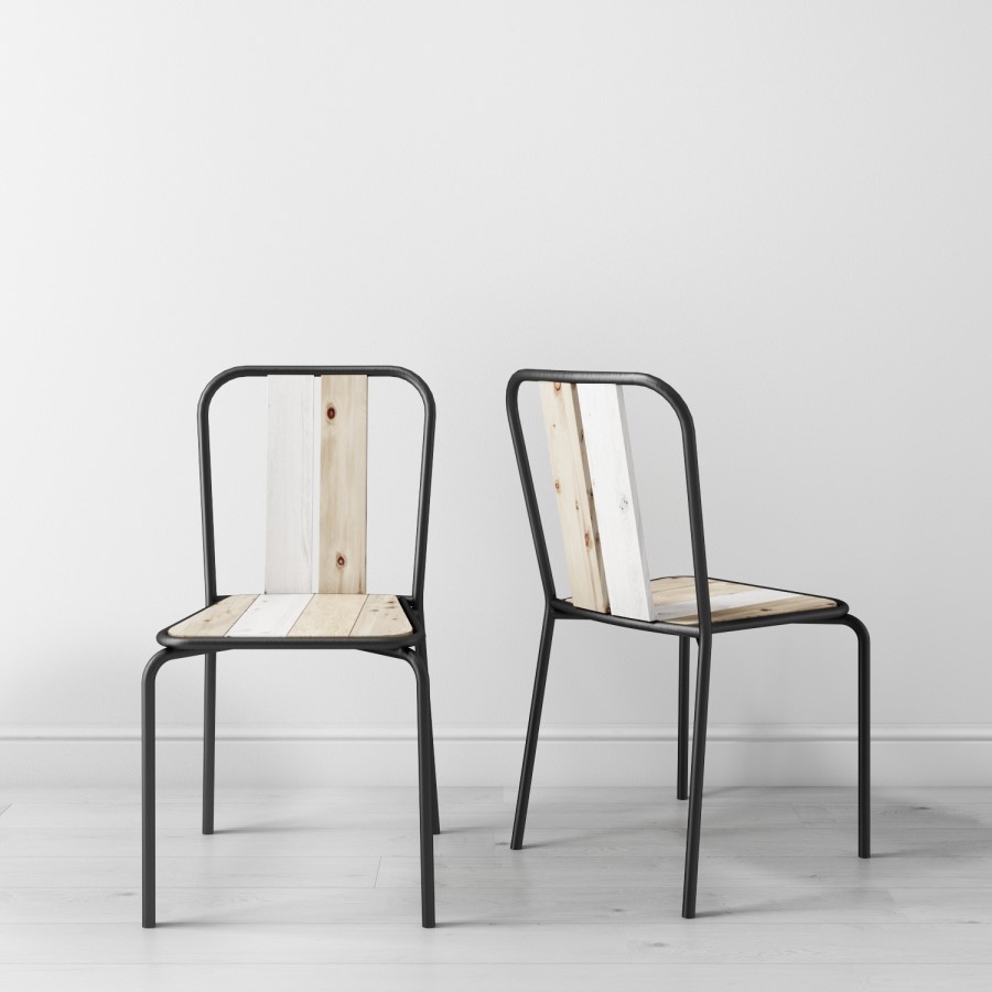 GRADE A1 - Kuta Industrial Style Reclaimed Wood Pair of Dining Chairs with Metal Legs