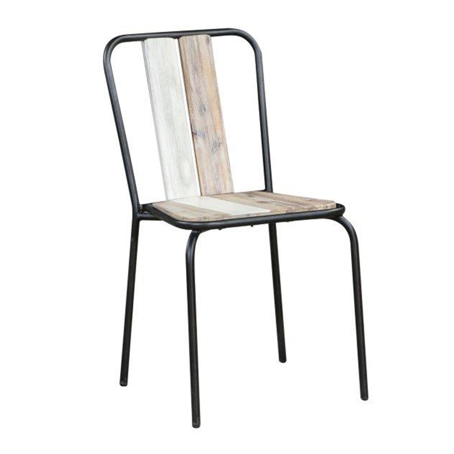 GRADE A1 - Kuta Industrial Style Reclaimed Wood Pair of Dining Chairs with Metal Legs