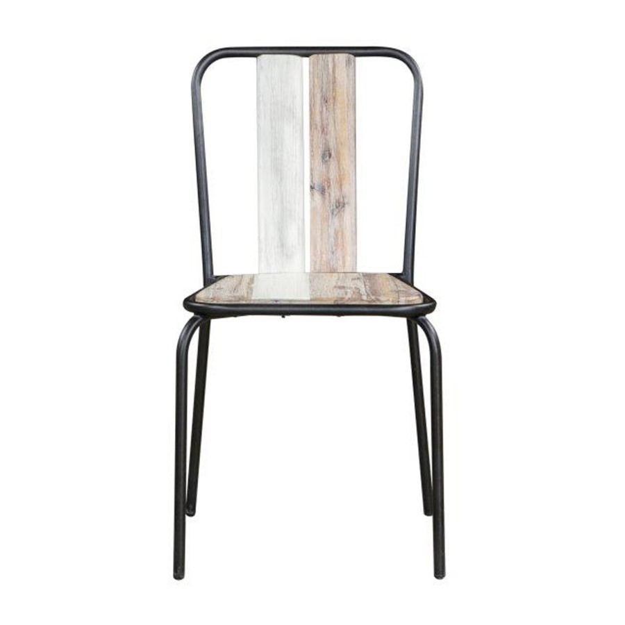GRADE A1 - Kuta Industrial Style Reclaimed Wood Pair of Dining Chairs with Metal Legs
