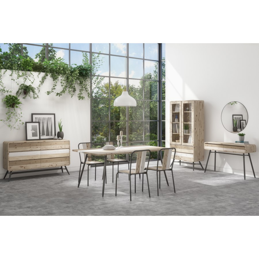GRADE A1 - Kuta Industrial Style Reclaimed Wood Pair of Dining Chairs with Metal Legs