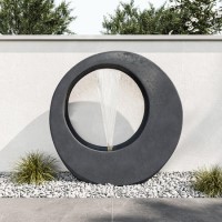 Round Water Feature with LED Lights - Anthracite Polyresin 