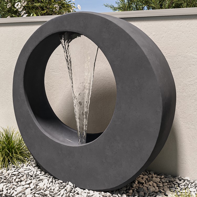 Round Water Feature with LED Lights - Anthracite Polyresin 