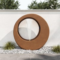 Round Water Feature with LED Lights - Copper Polyresin 