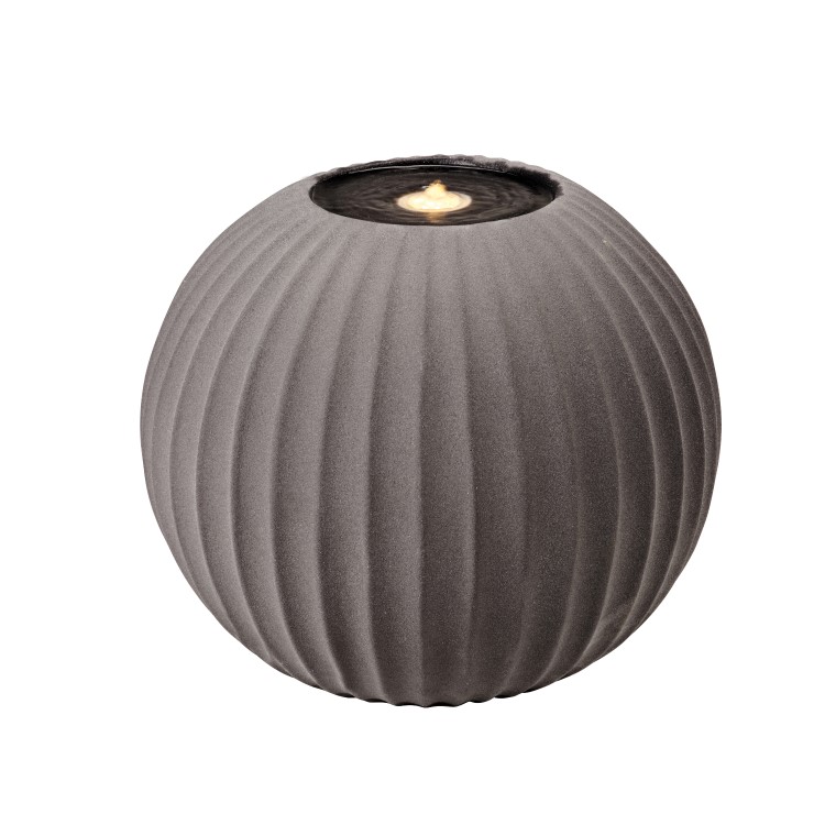 Matt Grey Ceramic Ball Water Feature with LED Lights