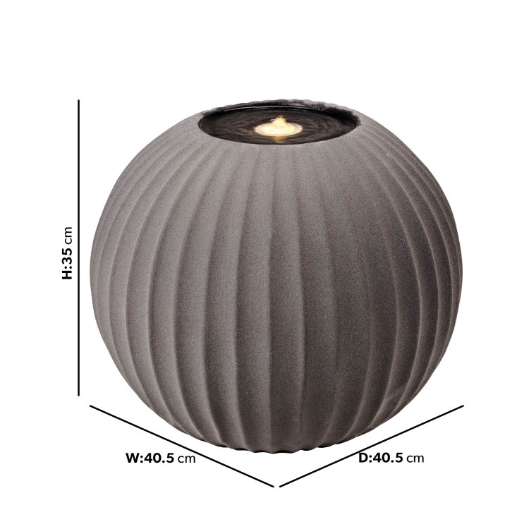 Matt Grey Ceramic Ball Water Feature with LED Lights