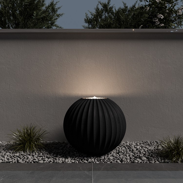 Matt Grey Ceramic Ball Water Feature with LED Lights