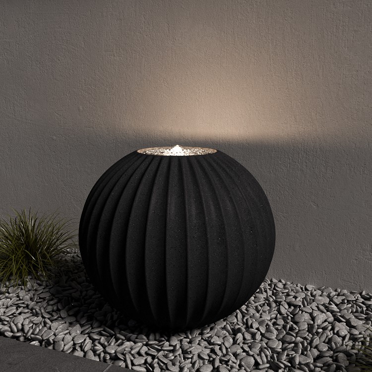 Matt Grey Ceramic Ball Water Feature with LED Lights