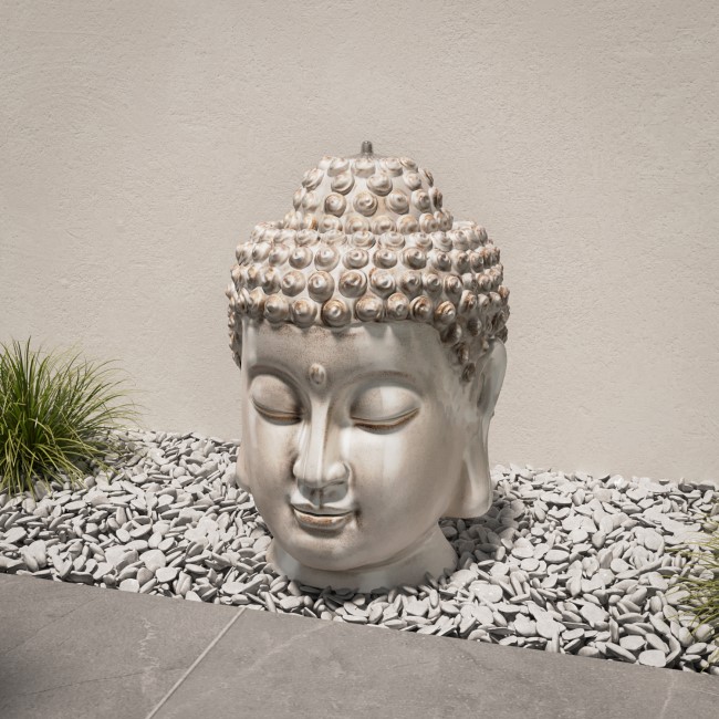 Ceramic Buddha Head Water Feature with LED Lights