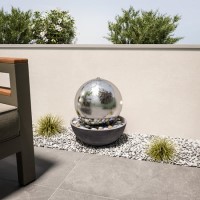 Stainless Steel Sphere in Bowl Water Feature with LED Lights Stainless Steel Sphere in Bowl Water Feature with LED Lights