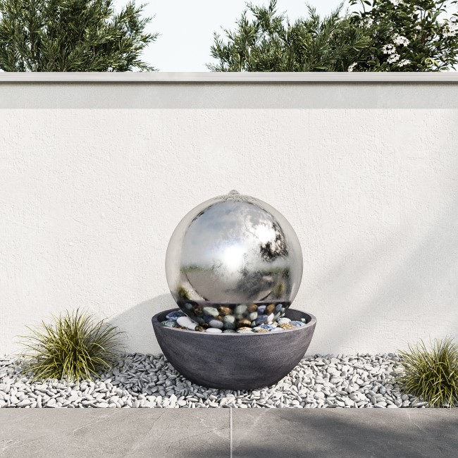 Stainless Steel Sphere in Bowl Water Feature with LED Lights