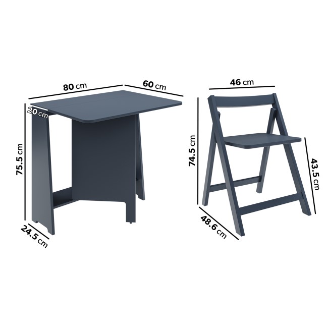 Navy Drop Leaf Dining Table Set with 2 Chairs - Seats 2 - Kylee