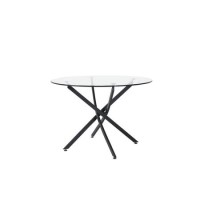Round Glass Dining Table with Black Legs - Kacey