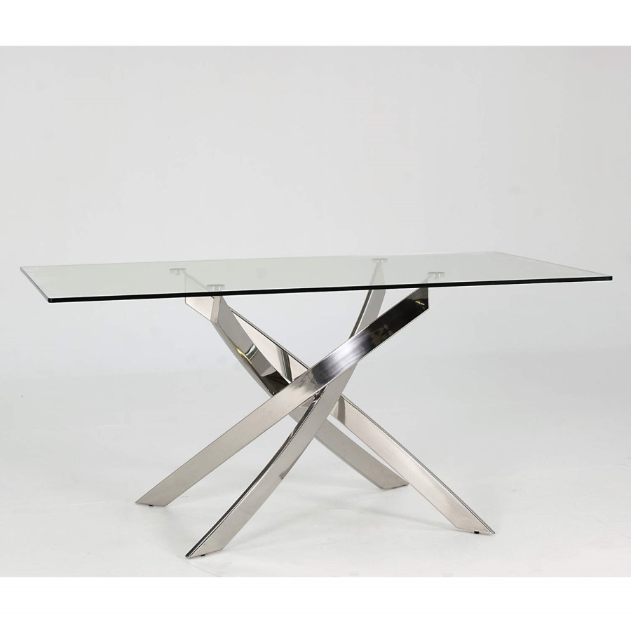 Glass Dining Table with Chrome Base - Seats 6 - Vida Living Kalmar