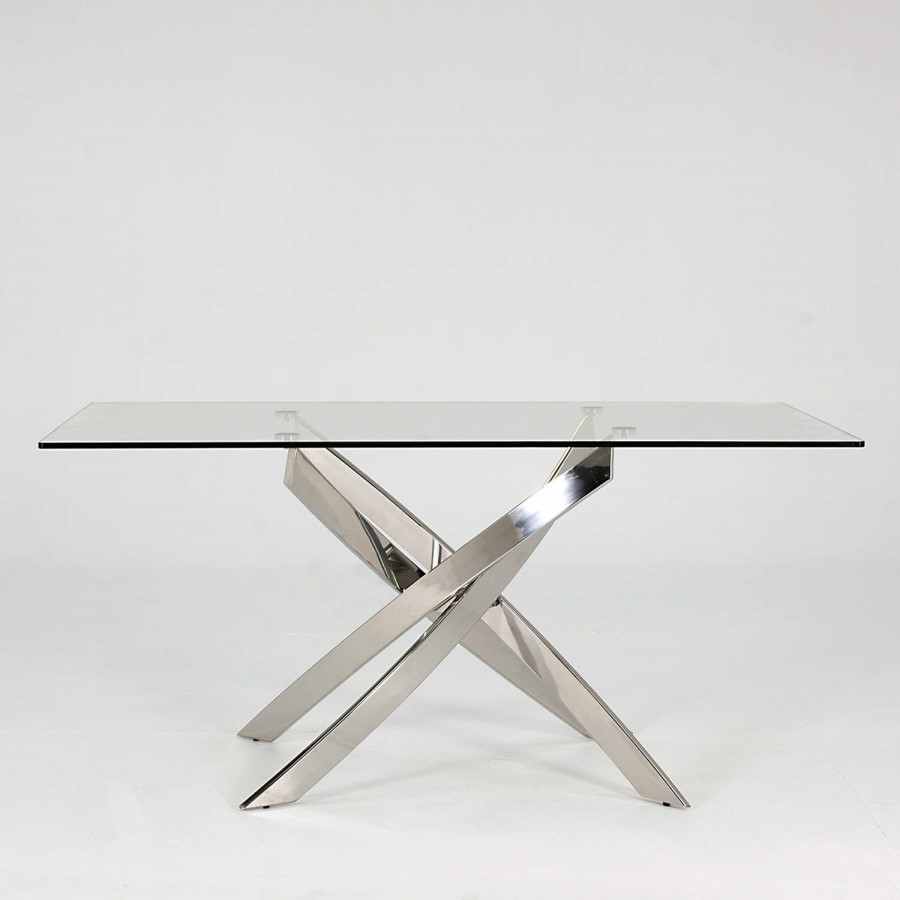 Glass Dining Table with Chrome Base - Seats 6 - Vida Living Kalmar