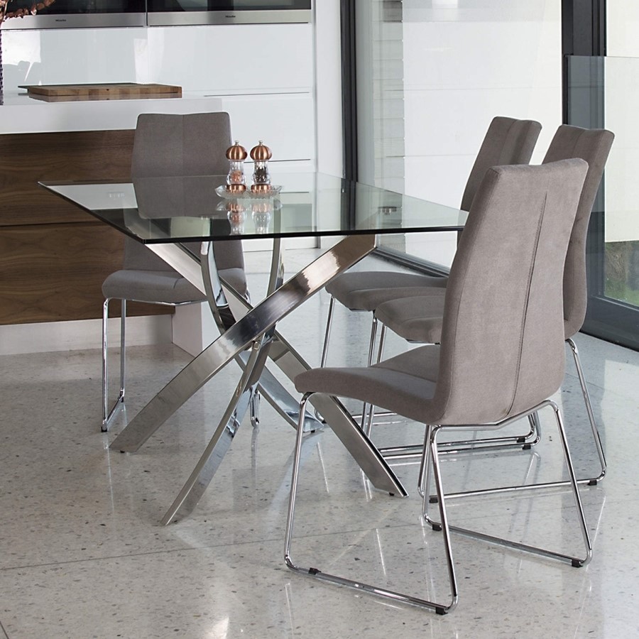 Glass Dining Table with Chrome Base - Seats 6 - Vida Living Kalmar