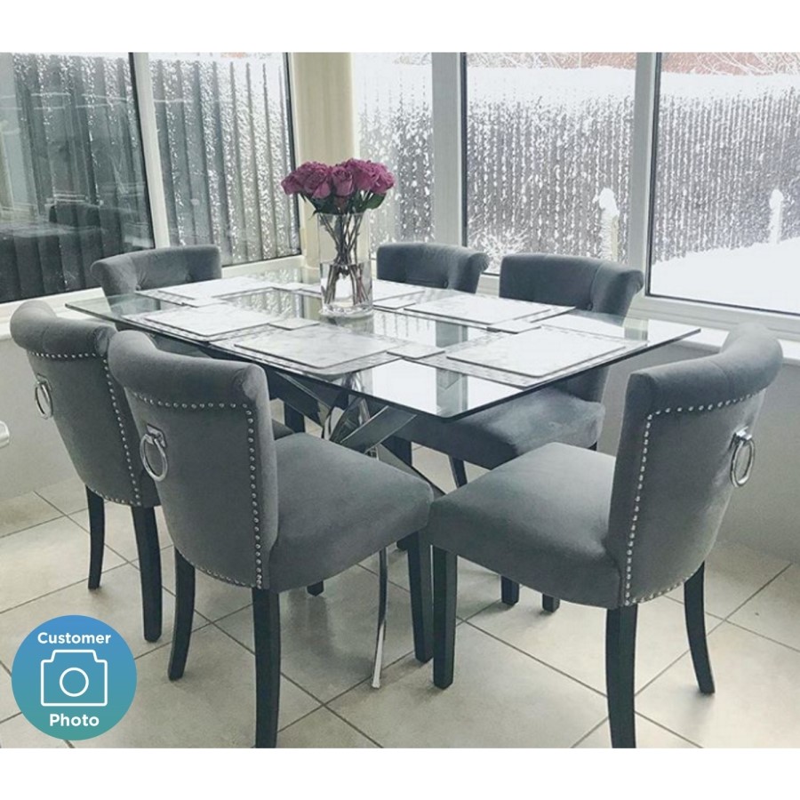 Glass Dining Table with Chrome Base - Seats 6 - Vida Living Kalmar