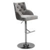 Arianna Adjustable Bar Stool in Pewter Grey Velvet with Silver Studs