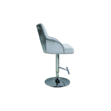 GRADE A1 - Arianna Adjustable Bar Stool in Pewter Grey Velvet with Silver Studs