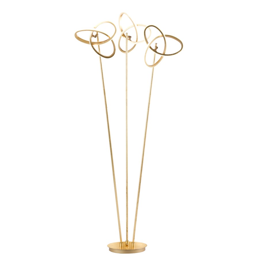 Gold Floor Lamp with 3 Stems & Swirling Design - Eliot