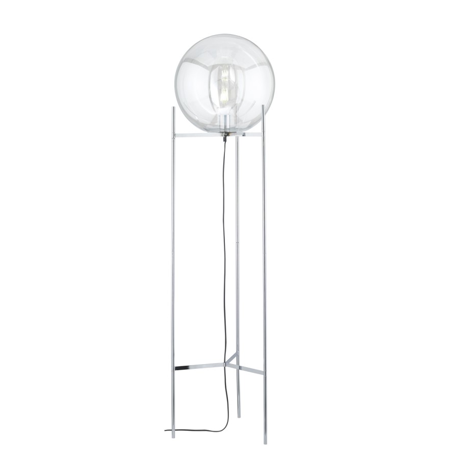 Floor Lamp with Glass Shade & 3 Chrome Legs - Ronda