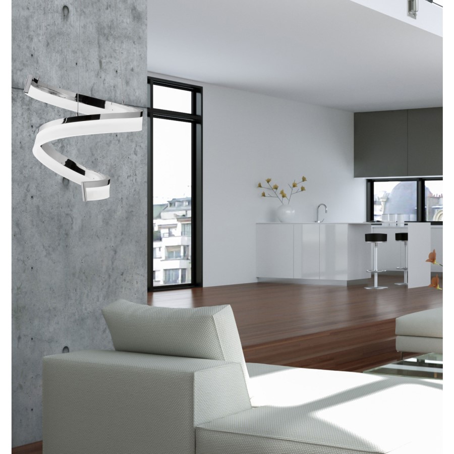 Chrome Pendant Light with LED & Spiral Design - Fare