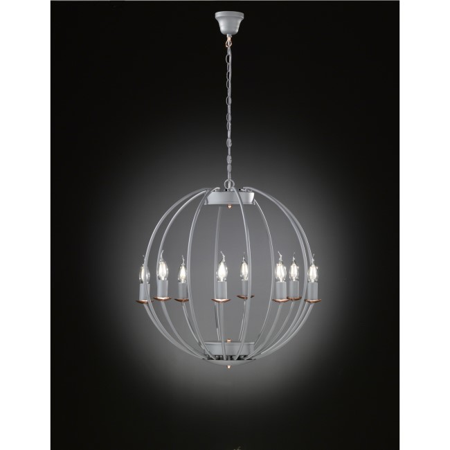 Pendant in Grey with 8 Candle Lights & Caged Design - Valetta