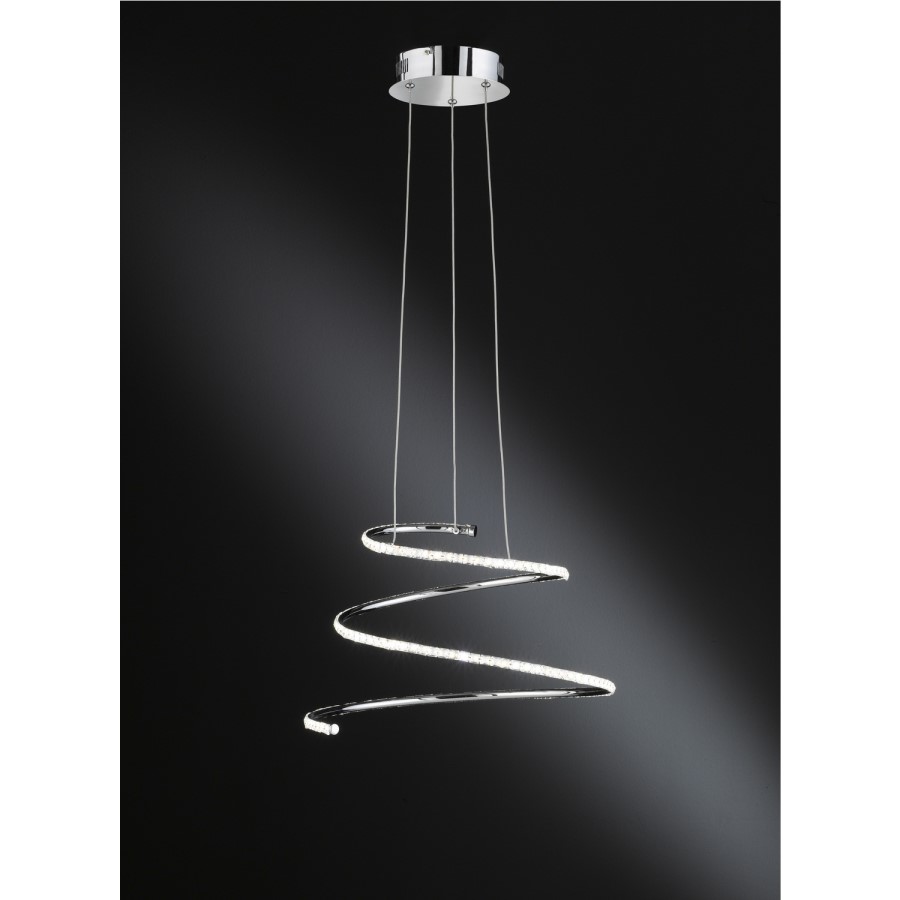 Pendant Light with Crystals & Chrome Spiral - Visio