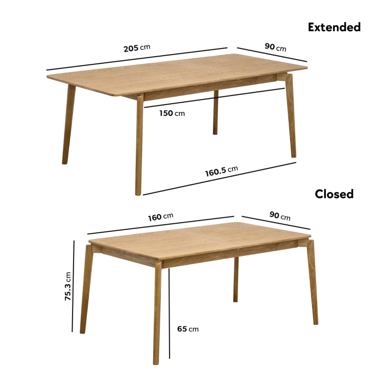 Large Oak Extendable Dining Table - Seats 4 - 6 - Leena