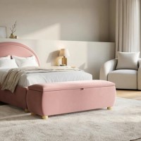 Pink Velvet Ottoman Storange Blanket Box 124cm - Lacey