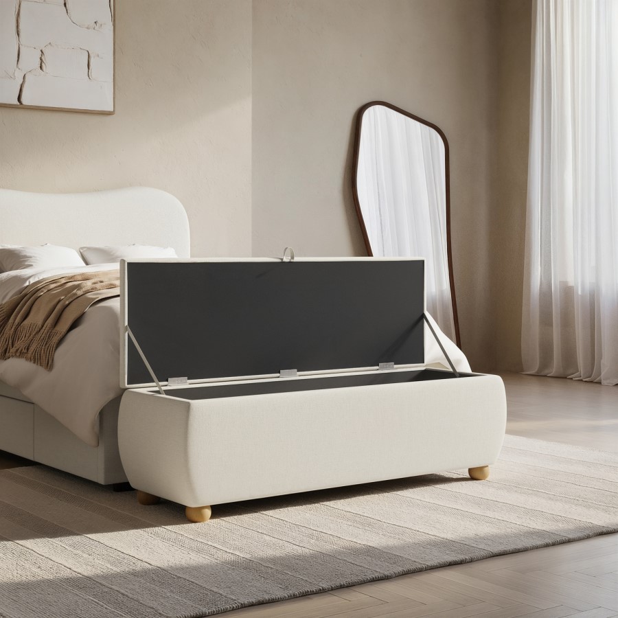 Cream Chenille Ottoman Storange Blanket Box 124cm - Lacey