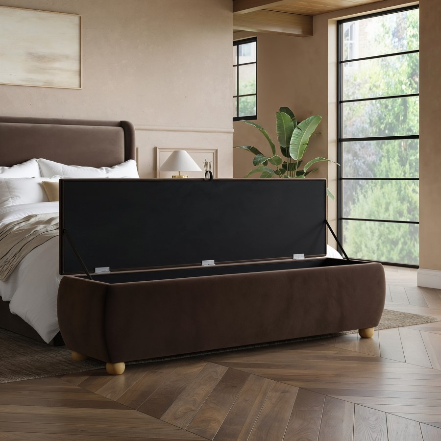 Brown Velvet Ottoman Storange Blanket Box 150cm - Lacey