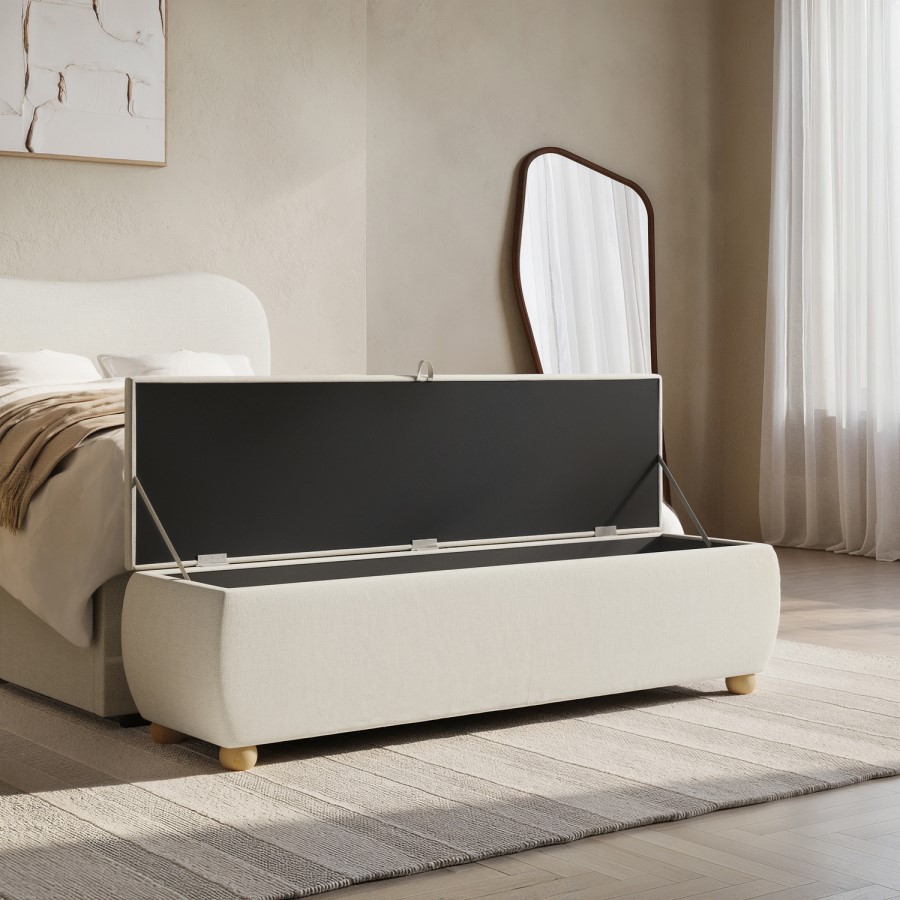 Cream Chenille Ottoman Storange Blanket Box 150cm - Lacey