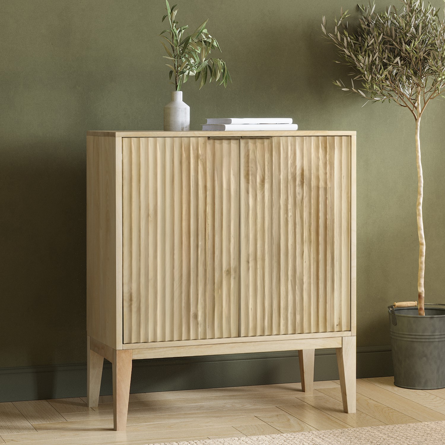 Photo of Small solid mango wood sideboard with fluted detail - linea