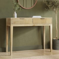 Small Solid Mango Wood Console Table with Fluted Detail Drawers - Linea Small Solid Mango Wood Console Table with Fluted Detail Drawers - Linea