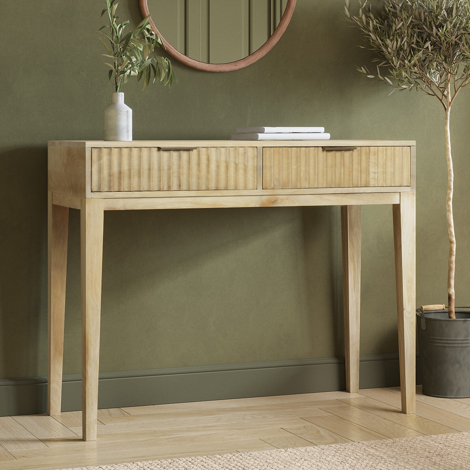 Small Solid Mango Wood Console Table with Fluted Detail Drawers - Linea ...