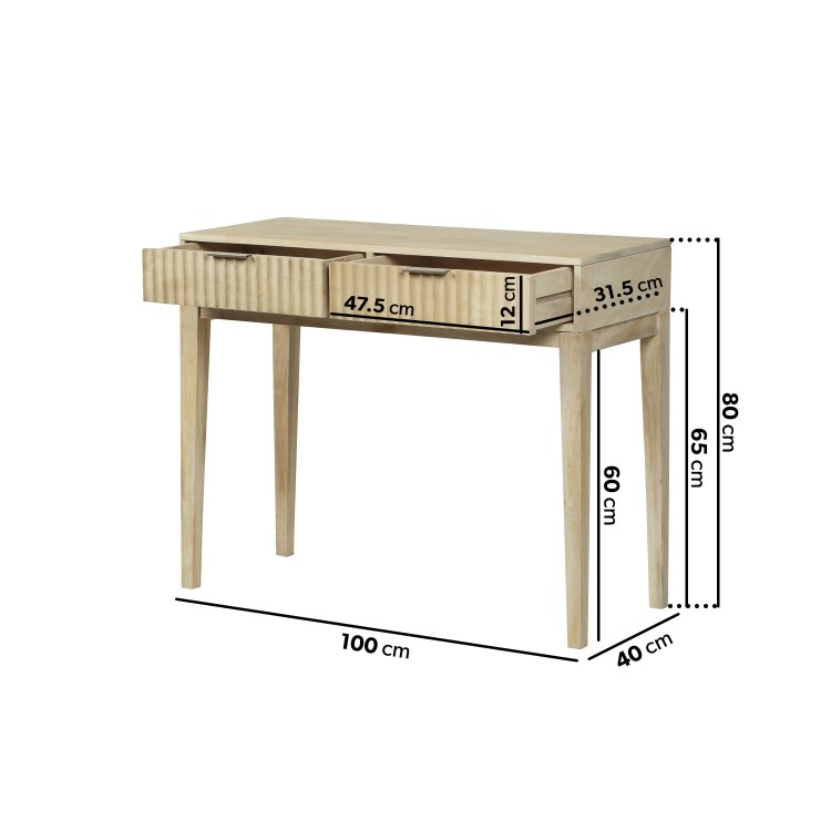 Small Solid Mango Wood Console Table with Fluted Detail Drawers - Linea