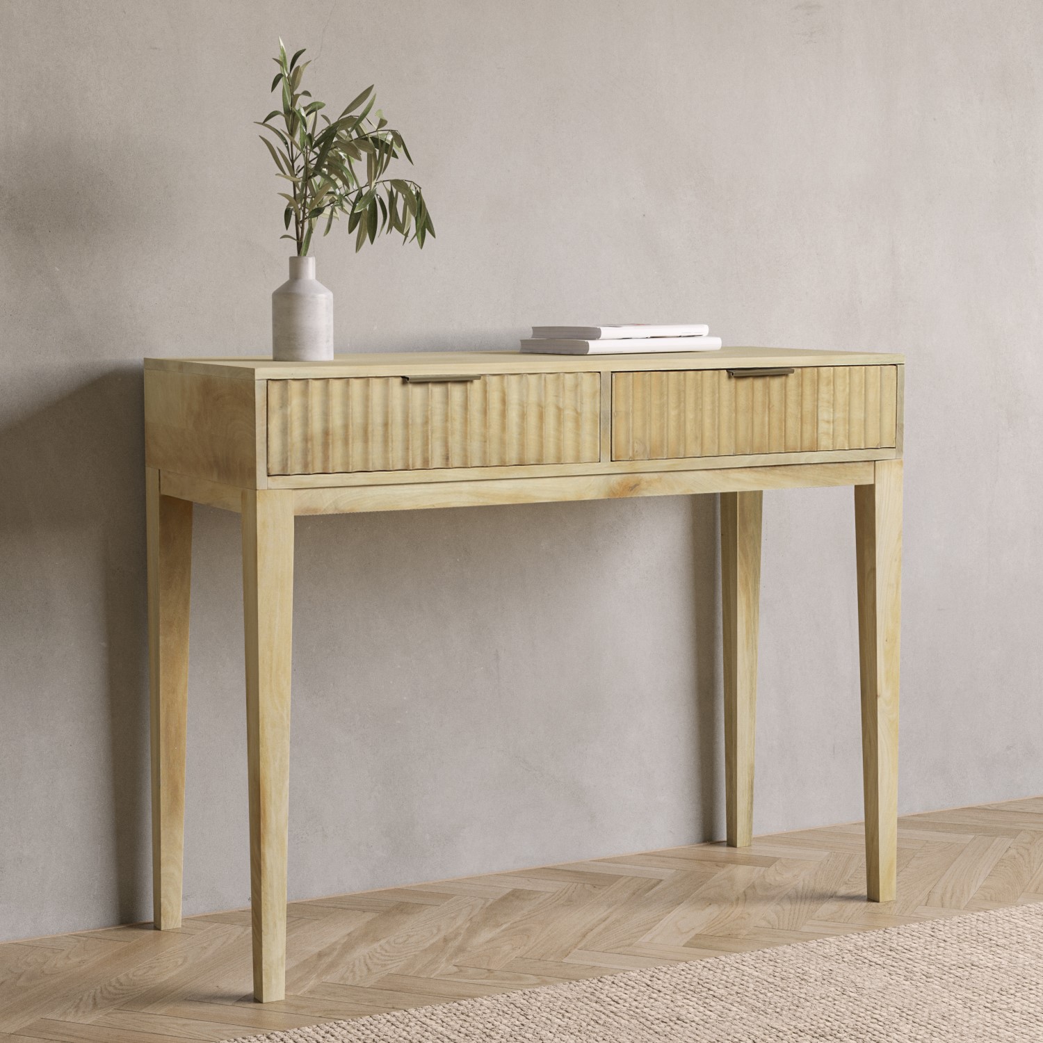GRADE A1 - Small Solid Mango Wood Console Table with Fluted Detail ...