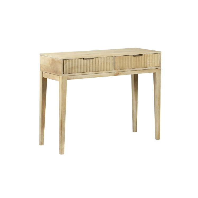 Small Solid Mango Wood Console Table with Fluted Detail Drawers - Linea