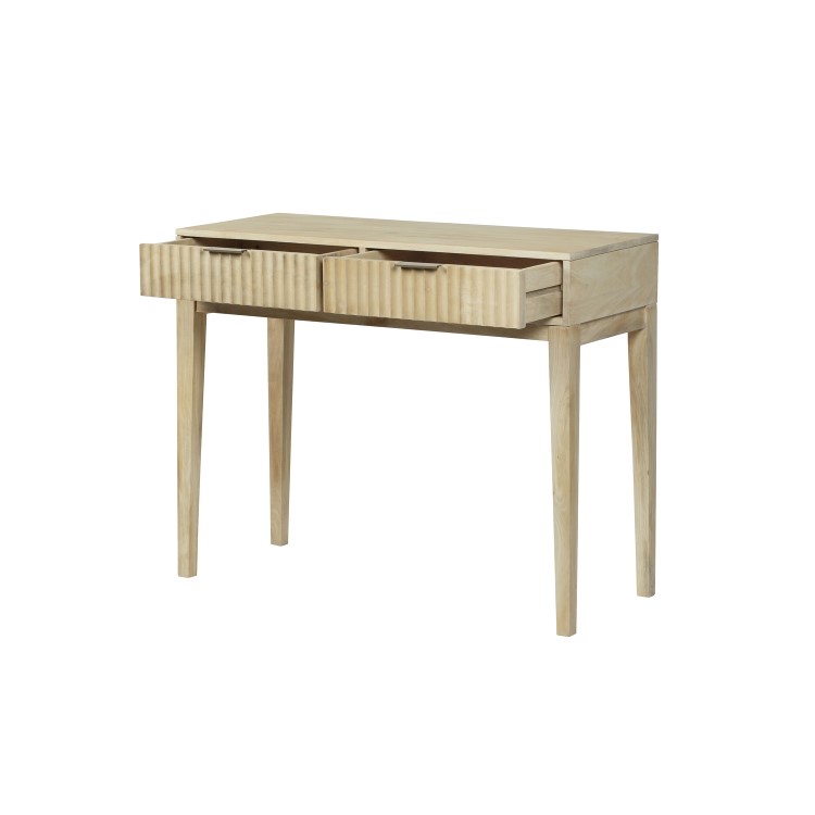 Small Solid Mango Wood Console Table with Fluted Detail Drawers - Linea