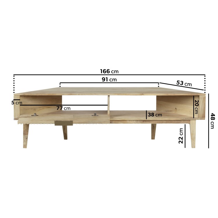 Large Solid Mango Fluted Wood Corner TV Stand with Storage - TV's up to 55" - Linea