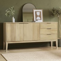 GRADE A2 - Large Solid Mango Fluted Wood Sideboard with Drawers - Linea