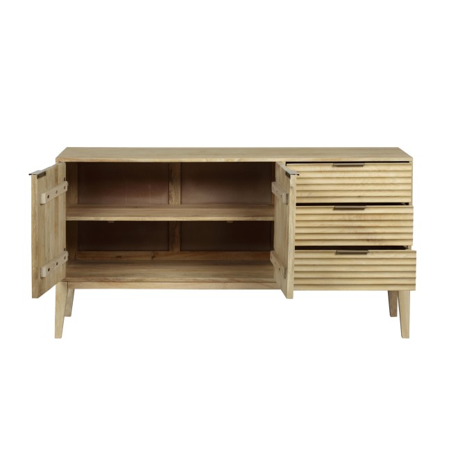 Large Solid Mango Fluted Wood Sideboard with Drawers - Linea