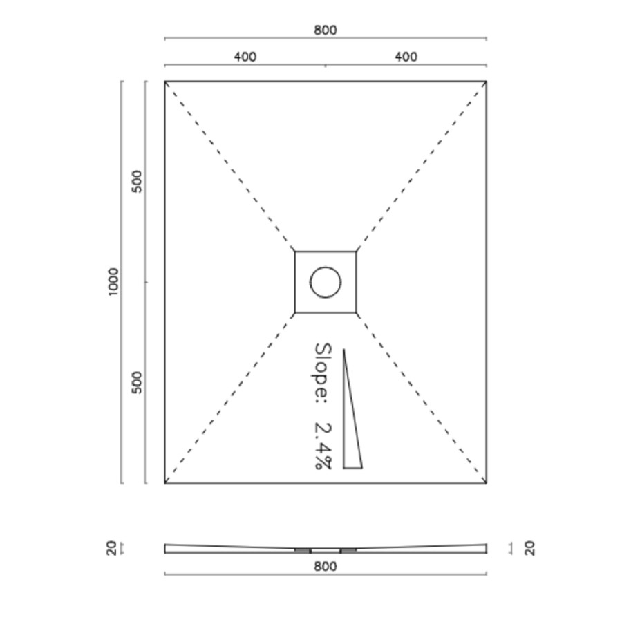 1000 x 800mm Wet Room Shower Tray Formers (Tile-Ready Boards) with Square Waste