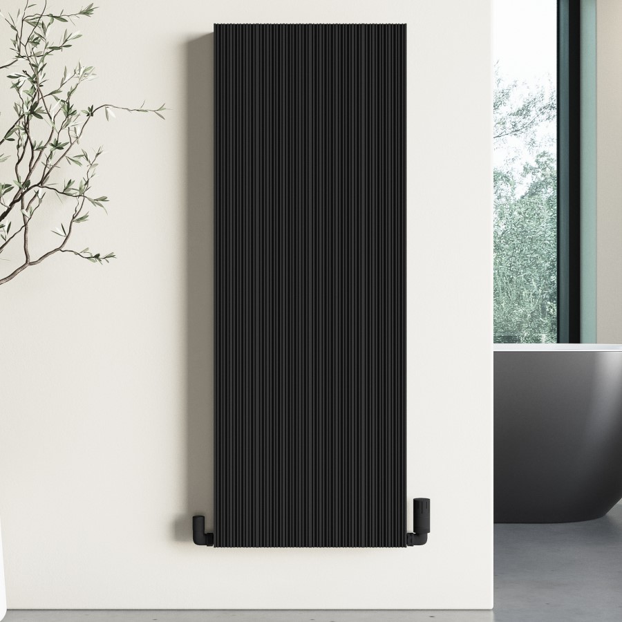 Black Designer Fluted Vertical Radiator 1200 x 440mm - Laguna