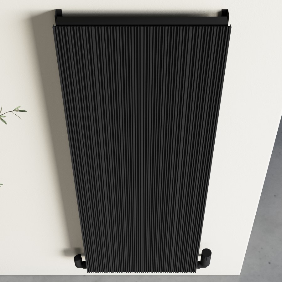 Black Designer Fluted Vertical Radiator 1200 x 440mm - Laguna