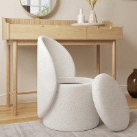 ONLY OPENED - Cream Boucle Dressing Table Chair with Ottoman Storage - Leah ONLY OPENED - Cream Boucle Dressing Table Chair with Ottoman Storage - Leah
