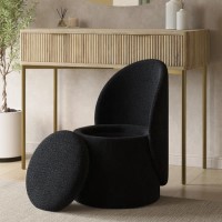 GRADE A1 - Black Boucle Dressing Table Chair with Ottoman Storage - Leah