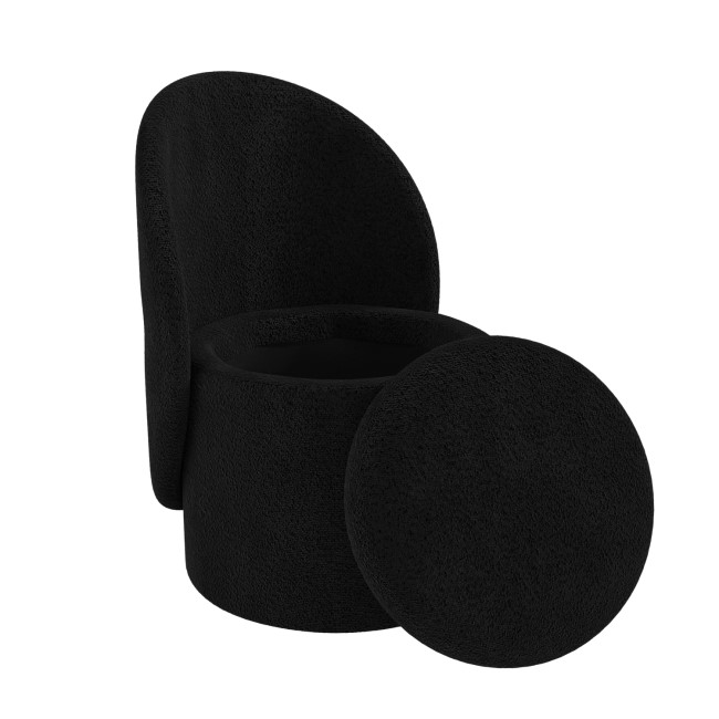 Black Boucle Dressing Table Chair with Ottoman Storage - Leah