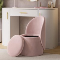 GRADE A1 - Pink Velvet Dressing Table Chair with Ottoman Storage - Leah