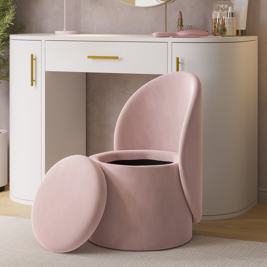 ALMOST PERFECT - Pink Velvet Dressing Table Chair with Ottoman Storage - Leah